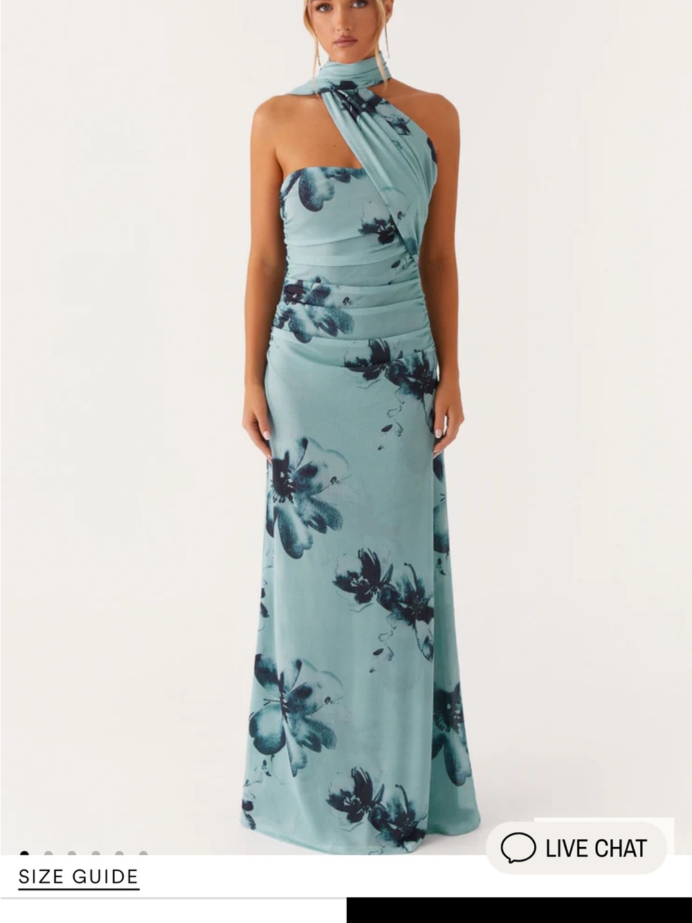 Peppermayo Aqua Floral One-Shoulder Gown